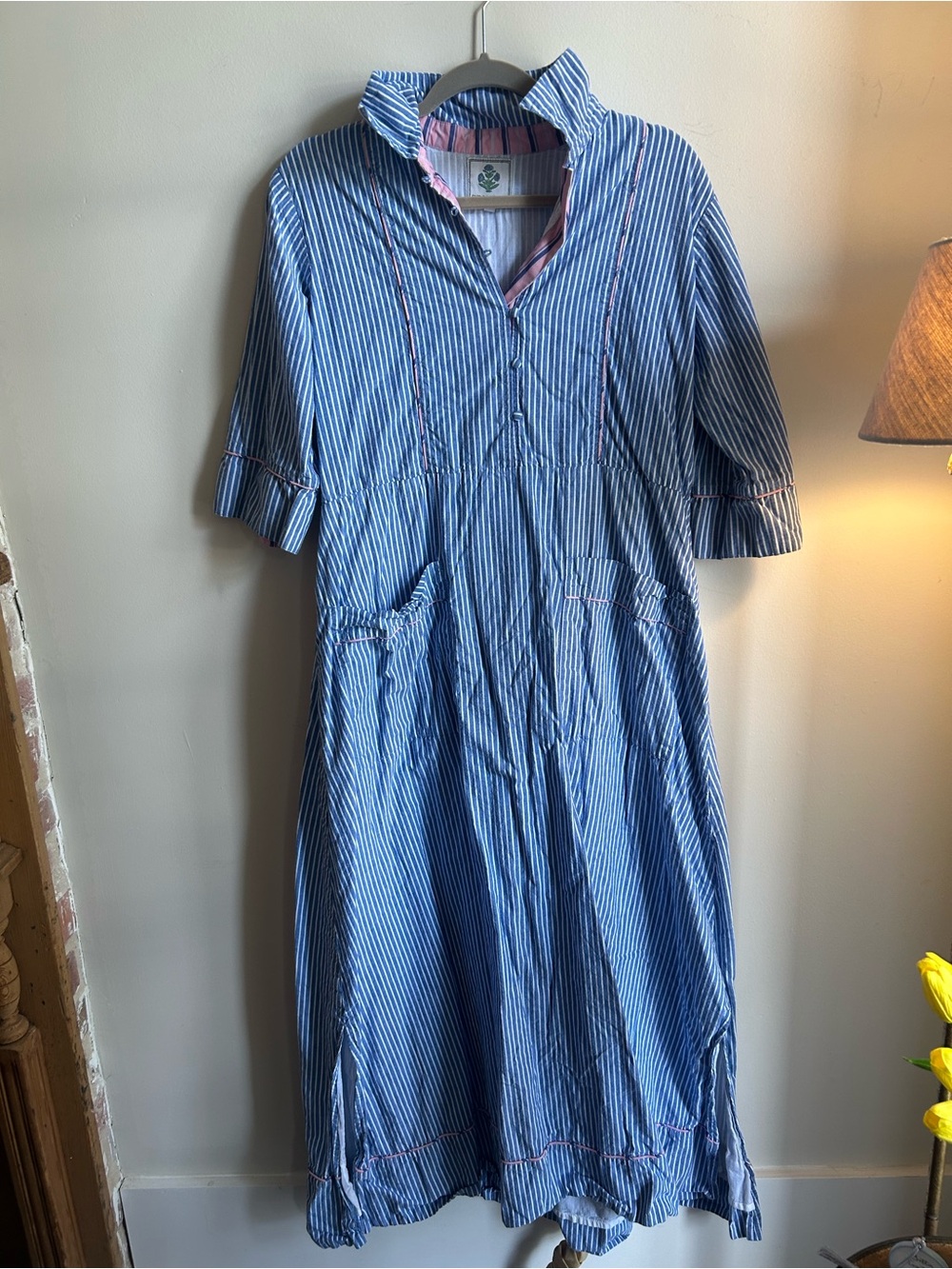 SUE SARTOR Hostess Dress | Blue Stripe - Size L